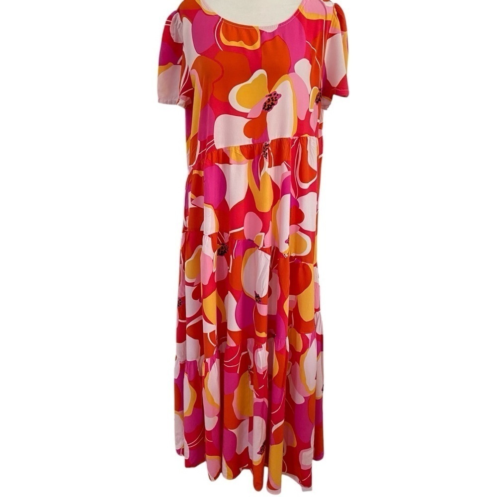 Anrabess Vibrant Floral Women's Tiered Dress Size L Flowy Comfy Vacation Spring